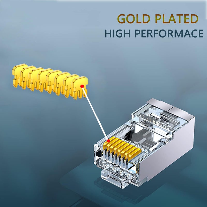 PETECHTOOL RJ45 23AWG Cat6a Cat6 Connector Gold Plated 8P8C Pass Through Shield Plug (50pieces) - Image 4